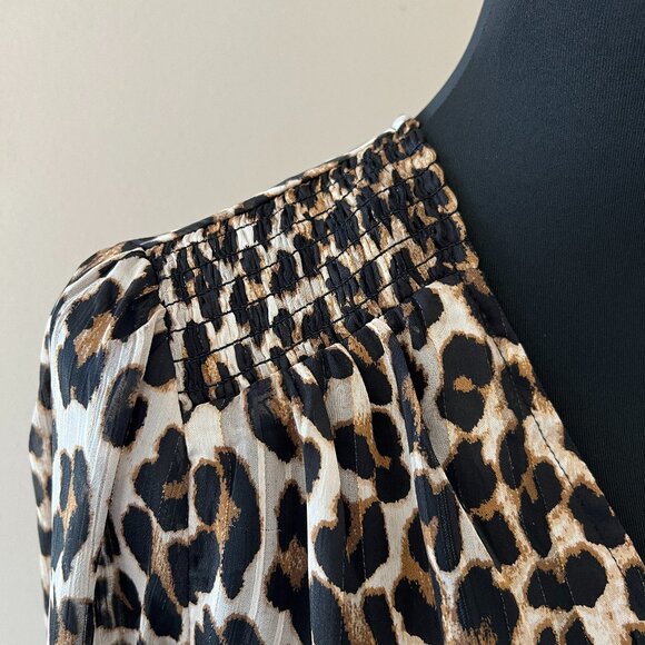 Haver London - Animal Print V-Neck Long Sleeve Blouse - Small - Black Tan Gold - Picture 6 of 10